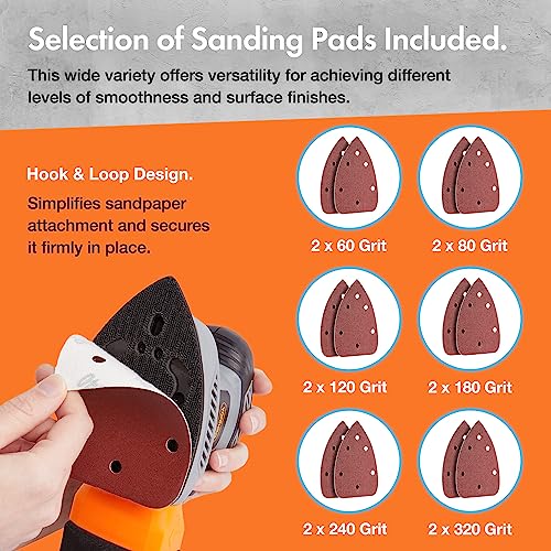 VonHaus Detail Sander - 130W Electric Sander for Wood with Dust Collector, 12PCS Sandpaper - 13000RPM, Compact & Ideal for Tight Space Sanding, Home Improvement - Ergonomic Design Handle - Image 6
