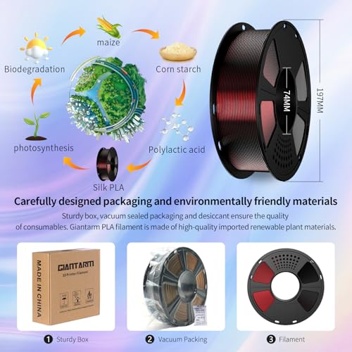Image of GIANTARM Tri-Colors Silk Pla Filament, 3D Printer Filament 1.75mm + /-0.02mm, 1Kg (2.2lbs) Spool, Vacuum Packaging (Red+Blue+Green)
