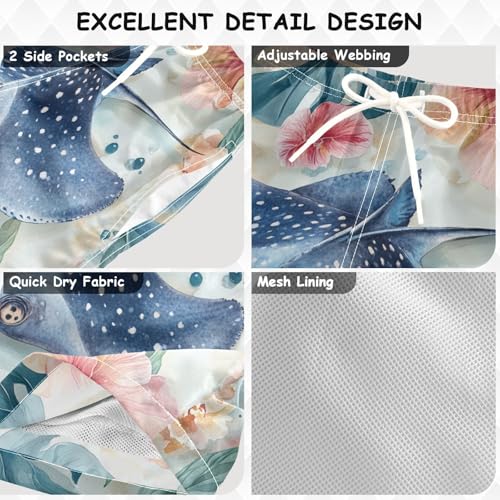 Pigsaly Boys' Swim Board Shorts Blue Stingray Pink Flowers Boy's Swim Trunks Kids Swimwear S3