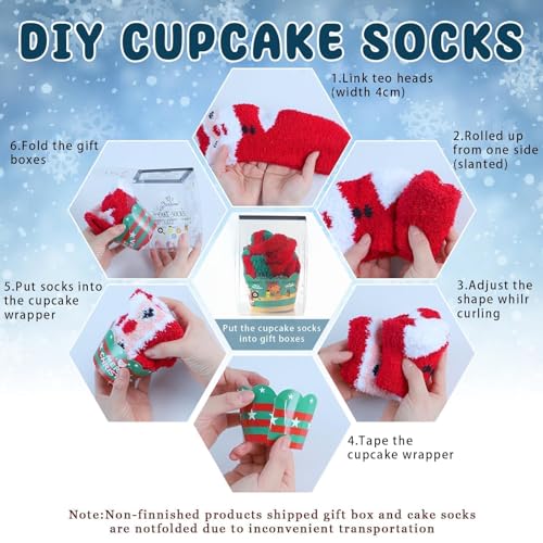 Image of YLOLUL 6 Pairs Fuzzy Socks for Women Christmas Cupcake Socks DIY Gift Socks Thick Cozy Bed Socks Warm Winter Slipper Socks Soft Fluffy Socks with Boxes Home Indoor Sleeping Christmas Holiday