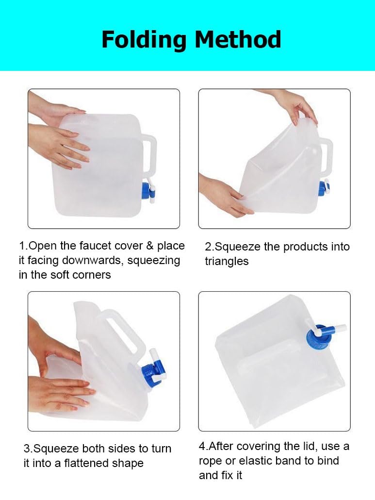 Agua Plegable, contenedor de Agua Plegable con Boquilla, bidones para Agua con asa portátil para Viajes, Camping, Picnic(4PCS,5L/1.3 Gallon)