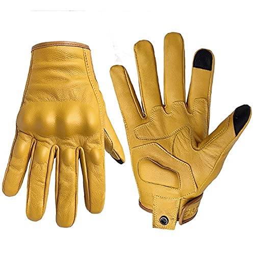 UKKD Gants Moto Gants De Moto Touch Screen Cuir Gant Jaune Glove Hommes Femmes Vélo Vélo Cyclisme Full Finger Motocross Motocross-Men No Perforated,M Cover