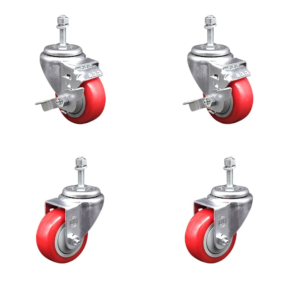 Polyurethane Swivel Threaded Stem Caster Set of 4 w/3