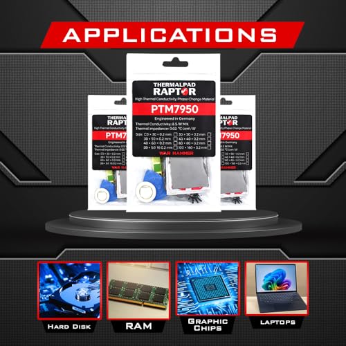 Image of WAR HAMMER Raptor PTM7950 Phase Change GPU Thermal Pad, Ultra High Performance Silicone Grease 8.5W /mK CPU Thermal Paste for PS5 CPU GPU SSD M.2 Laptop, German Engineered (40 x 80 x 0.2mm)