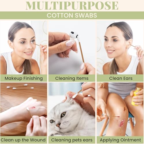 bamboo cotton swabs 500 pack - natural swabs for ears makeup amp cleaning - carbonized bamboo sticks with soft buds - travel size q gentle tips - precision ear cleaner swabs - drawer box