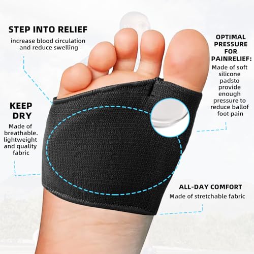 Image of 2 Pairs Metatarsal Pads Women and Men, Fabric Metatarsal Pads with Gel Pads, Metatarsalgia Insoles Provides Relief for Sesamoiditis, Metatarsalgia, Morton's Neuroma Metatarsal Gel Pads (S, Black)