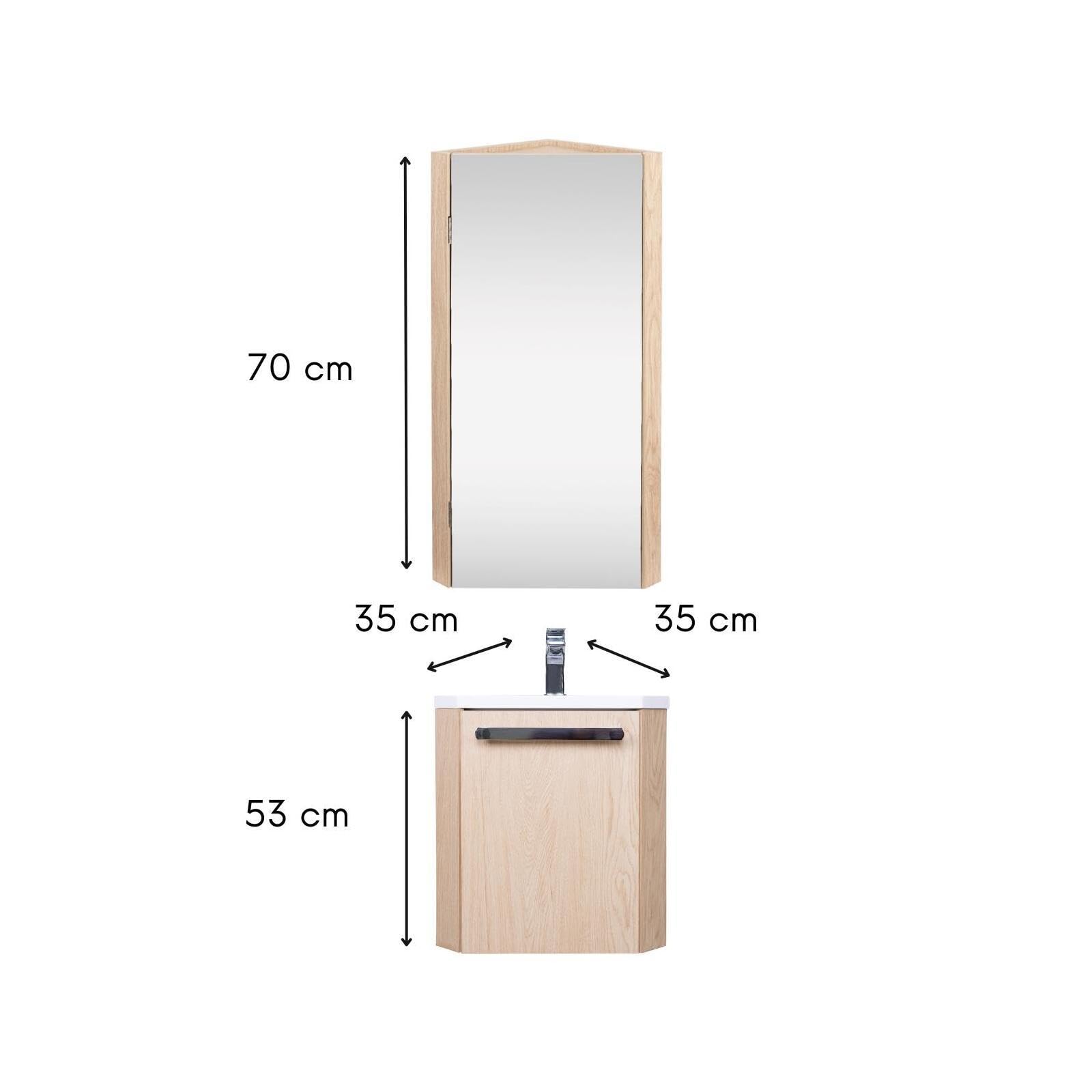MOB-IN Ensemble Lave-Mains Angle Suspendu avec Robinet et Armoire d'angle décor chêne