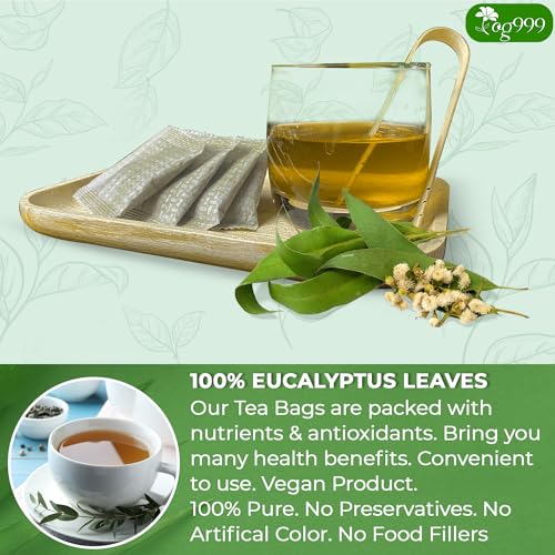 Image of TOG999, Premium 100 Eucalyptus Leaf Tea Bags, 100% Natural & Pure Eucalyptus Leaves. Loose Leaf Eucalyptus Herbal Tea. Eucalyptus Leaf Tea. No Sugar, No Caffeine, No Gluten, Vegan.