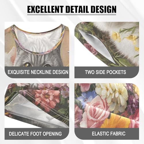 ALAZA Family Cat Dog Blossom Pajamas Set Short Sleeve Cotton Sleepwear Summer Pjs 2 Piece 5-14Y4