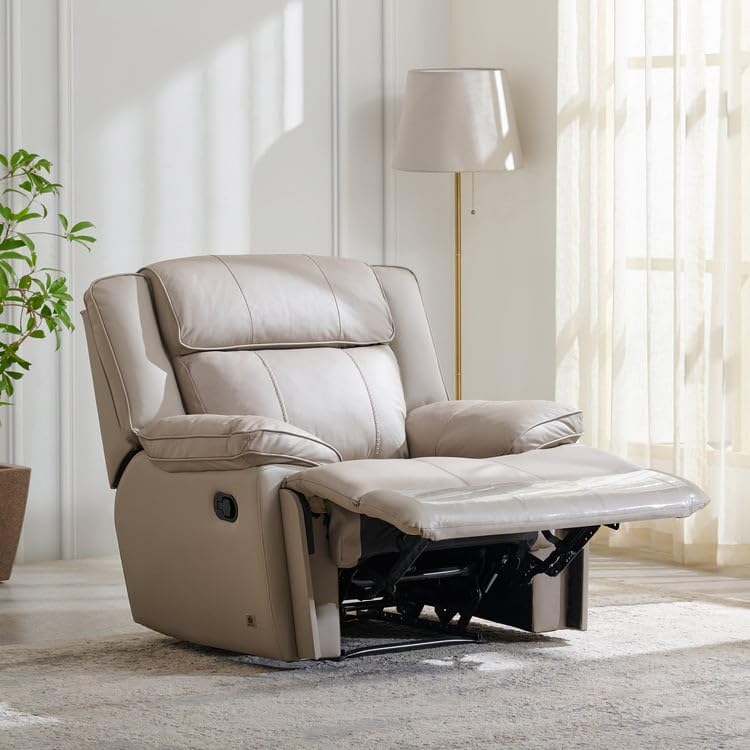 Image of Home Centre | Torino Half Leather 1-Seater Recliner | Recliner Sofa for Living Room | Solid Wood | Grey | 2 Year Warranty