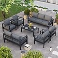 VONZOY Aluminum Patio Furniture Set, 7 Piece Metal Outdoor Set, Patio Furniture Set with Waterproof Covers for Backyard Garden?Grey?