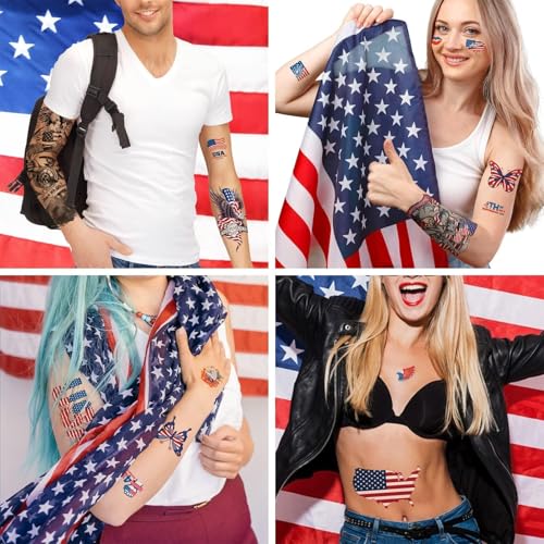 Image of Aresvns 4th of July Patriotic USA Independence Day Temporary Sleeve Tattoo