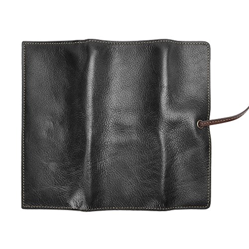 Image of ZLYC Handmade Leather Pencil Case Soft Roll Bag Stationery Gift,Black | multi slot pen storage design,school class daily use,office desk organizer,graduation holiday gift,foldable portable size