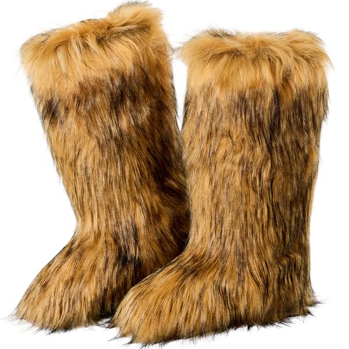 Faux Fur Boots for Women,Knee High Furry Snow Boots...