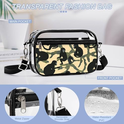 Monkey Camouflage Women's Clear Crossbody Purse Bag Transparent Bags Pocket for Concerts Sports Festivals4