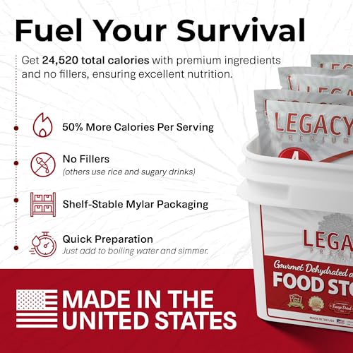 Image of Legacy Food Storage 60 Serving Emergency Food Supply Bucket, 10 Entrees, 4 Breakfasts, 24,520 Total Calories, Shelf Stable Breakfast Lunch & Dinner, Freeze Dried Survival Meals for MRE Camping, Hiking, Prepping