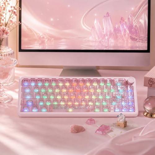 Image of dagaladoo Pink Clear keycaps,Translucent keycaps,Shine Throug Key caps | Forged Carbon Fiber keyboard keycaps,Side Print,Cherry Profile custom Keycaps for Mx Switches Mechanical Keyboard