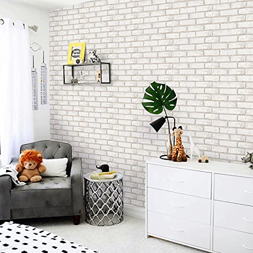 Timeet Beige White Brick Wallpaper Peel And Stick Wallpaper 17.7"×118.11" Self Adhesive Faux Brick Wallpaper Removable Wallpaper For Living Room Bedroom Decoration Vinyl Film Roll #TOP3