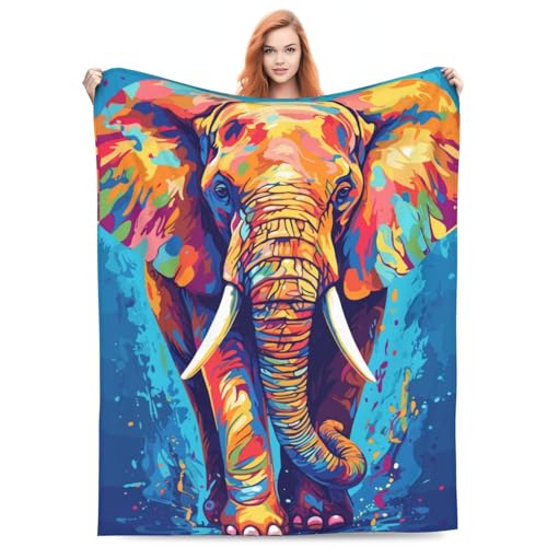 Zeleda ELEPHANTBT4010305 Elephant Blanket Gifts For Kids Elephants Animal Pop Art Throws Soft Lightweight Plush Quilt For Sofa Couch Living Room Bed Camping Travel 60 Inchx50 Inch White Elephant Decor cover