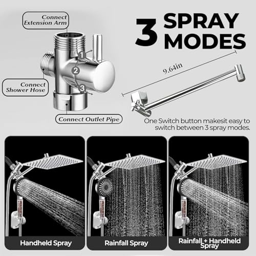 Image of Filtered Shower Head,8 Inch Rain Shower Head with Handheld Spray Combo, Adjustable High Pressure Rainfall Shower Head, Dual Showerhead Set with Extension Arm and 60 Inch Long Shower Hose