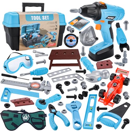 TAVADA Werkzeugkoffer Kinder Spielzeug ab 3 Jahre,Werkzeug Kinder mit Elektrische Bohrmaschine,Kreissäge,Rollenspiel Spielzeug,Kinderspielzeug ab 3 4 5 6...