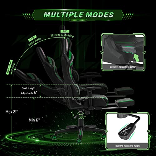 Aa Products Gaming Chair High Back Ergonomic Computer Racing Chair Adjustable Gamer Chair With Footrest, Lumbar Support Swivel Chair – Blackgreen #TOP2