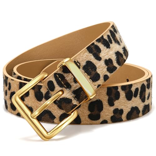 LEACOOLKEY Women Suede Belt for Jeans Dresses Fashion Elegant Ladies Suede Leather Belt with Gold Buckle