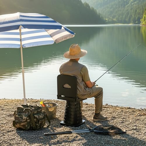 Image of Upgraded Collapsible Stool with Backrest, Portable Folding Stool, Square Telescopic Seat for Camping Fishing Hiking BBQ Outdoors and Indoors, Max Load Capacity 550lbs