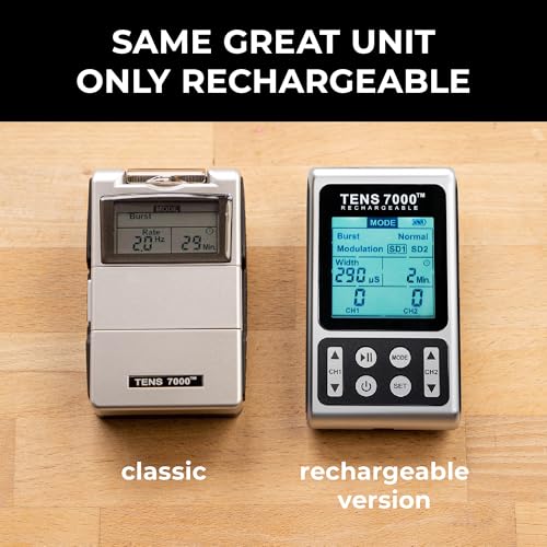 Image of TENS 7000 Rechargeable Elite TENS Unit Muscle Stimulator and Pain Relief Device - Advanced TENS Machine for Effective Back Pain, Nerve Pain and Muscle Pain Relief