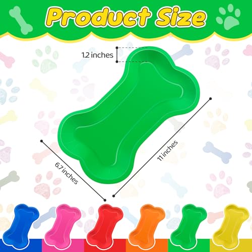 Dog Bone Party Serving Trays 11x6.7x1.2 Inch Colorful Bone Shape Paper Plates Funny Disposable Snack Trays for Burger Fries Birthday Holiday Puppy Theme Party Decoration Supplies (12)