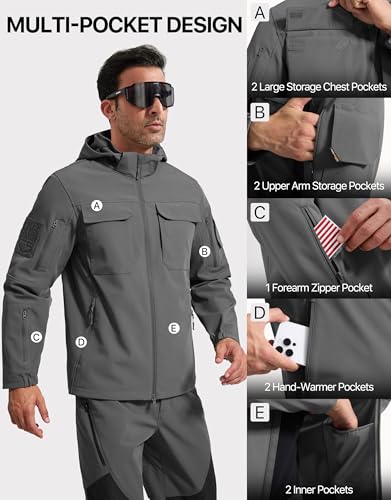 Image of FREE SOLDIER Men's Waterproof Softshell Jacket Fleece Lined Outdoor Jacket Tactical Military Hoodie Windbreaker
