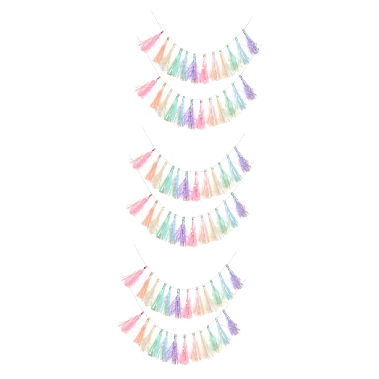 Guirnalda de espumillón para Navidad, 6 banderines de Papel con borlas, Guirnalda de banderines de Papel.(As Shownx3pcs,140X13X6CMx3pcs)