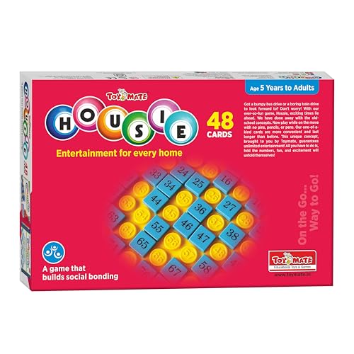 Image of toymate Red HOUSIE 48 Reusable Card Game- Family Fun Game For Small Gathering- No Pins Or Pencils Required