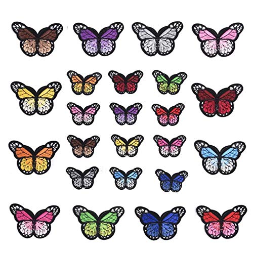 BuxiuGK 24 Pièces Papillon à Broder Papillon Patch Thermocollant Papillon Coudre Patchs pour Bricolage Décor T-Shirt Veste Patchs de Réparation