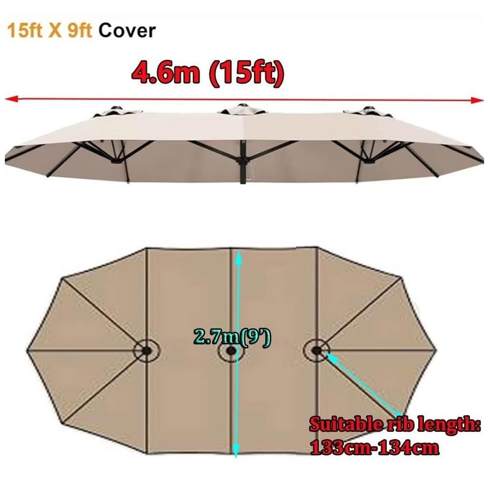 12 Baleines Grand Auvent De Rechange pour Parasol Double Extérieur 460x270cm Toile De Rechange per Parasol pour Terrasse, Jardin, Cour(Burgundy)