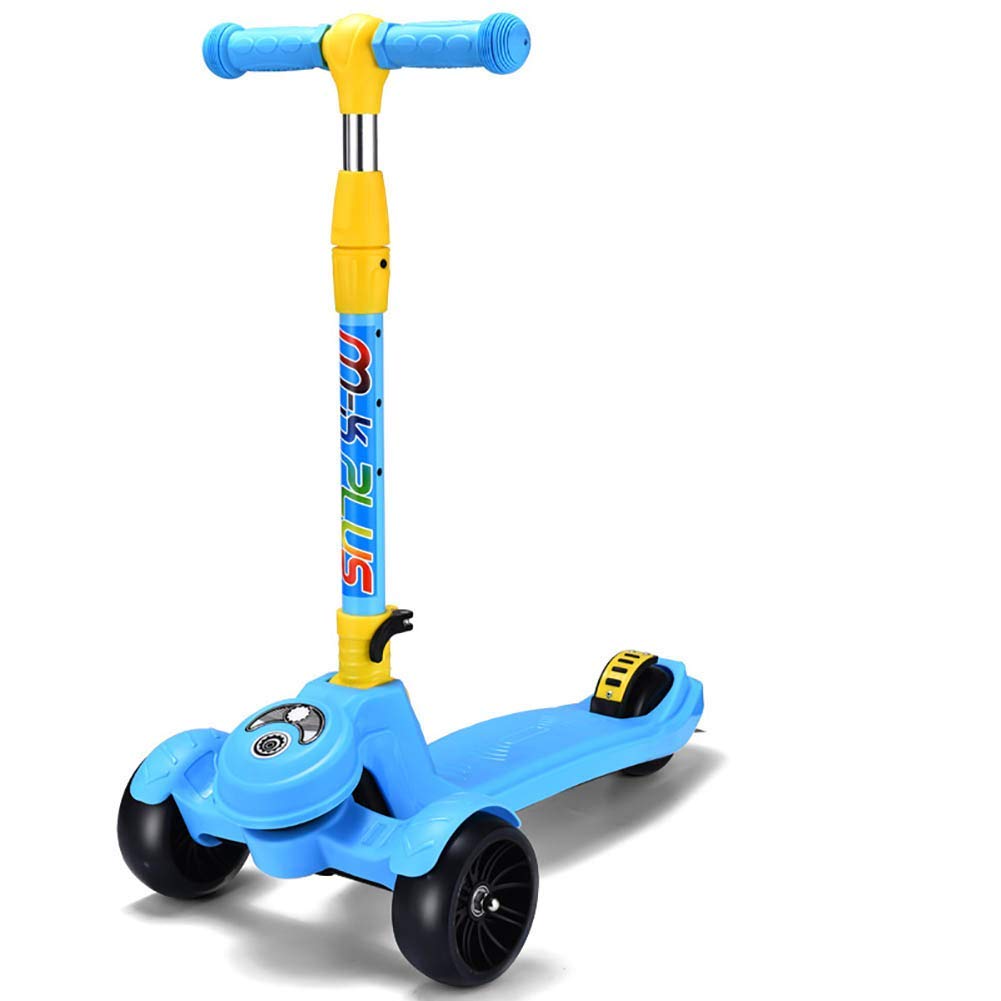 Kyman Scooter for Kids Toddlers, 3 Wheels Child Scooter with LED Light Up Wheels for Boys/Girls/Children/Kids, Height adjustment: 61-73-78-83CM (Color : Blue)