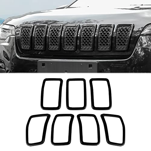 Image of JeCar Grille Inserts ABS Grill Cover Trim Kit Compatible with Jeep Cherokee 2019-2021 KL, Black
