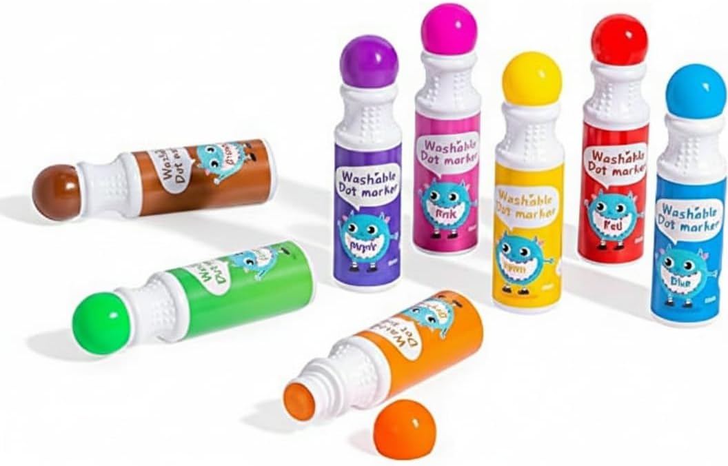 SYOSI Dot Markers, Bingo Daubers 8 Colors Washable Markers for Toddlers Arts and Crafts Supplies Toddler Activities Non-Toxic Washable Coloring Markers for Preschool Kids Learning