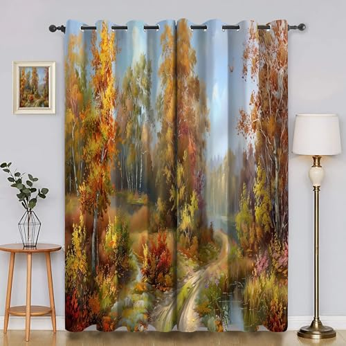 Genérico Cortinas Salon Bosque Cortina Ventana Bosque De Arces Cortinas Termicas Aislantes Frio y Calor con Ojales Cortina Opaca Infantil 2 Piezas x 140 x 200cm(An x Al) R1404
