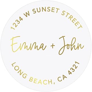 Andaz Press 2" Round Clear Address Labels Personalized with Gold Ink, Custom Names Wedding Return Address Labels Personalized, Gold Return Address Labels for Wedding Invitations, 40-Pack