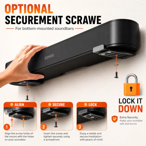 Image of Universal Soundbar stand Wall Mount Bracket, Adjustable Depth 90-145mm (3.5-6.1 in), Heavy Duty Carbon Steel, Holds Up to 15kg, Under TV Mount for All brand Soundbar Mount Speaker Stand Black