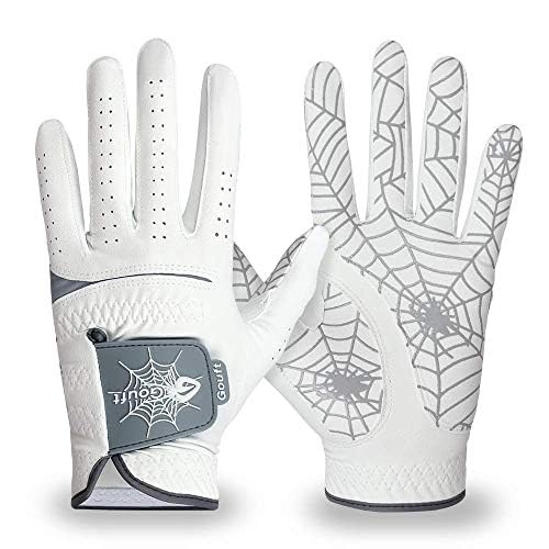 GOuft Spiderweb Golf Glove White Edition -Gray :Durable Suede: All Weather Golf Glove, Good Grip, Feel Soft/Comfort, and Long Lasting: Washable Glove… (24 (Right Hand))