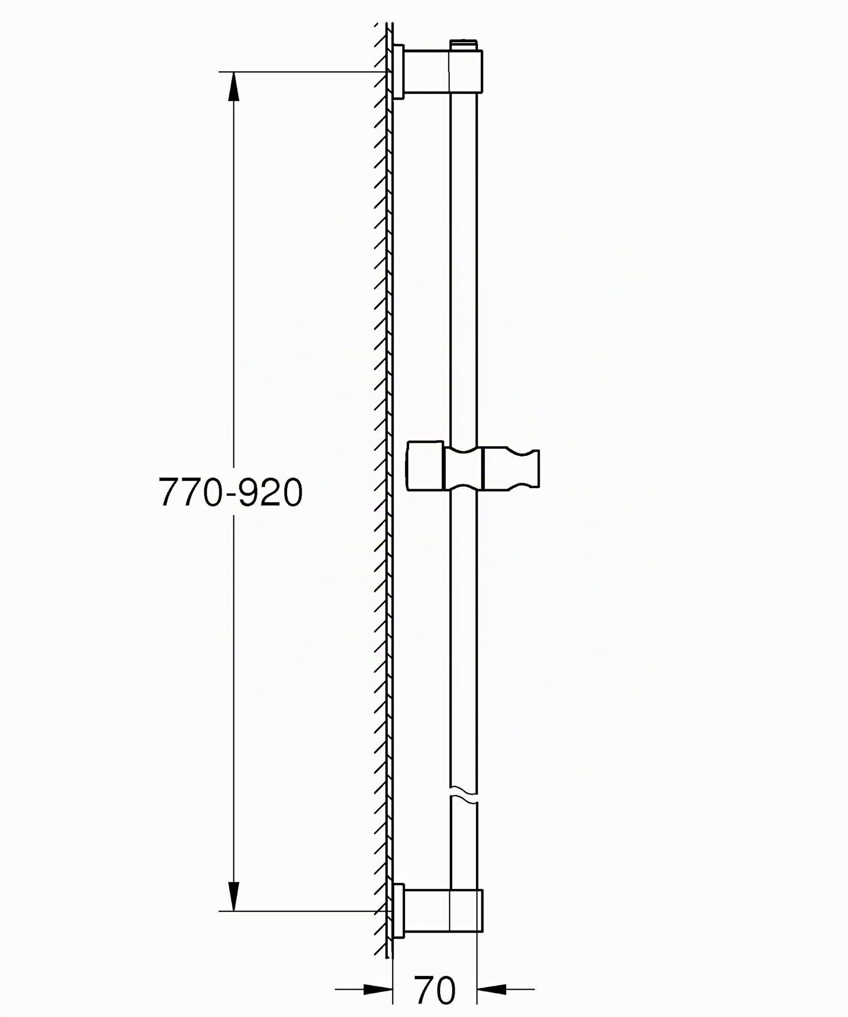 GROHE Vitalio, Duschstange 90cm ohne Bohren (oberes Befestigungselement verstellbar, mit Gleiter & Gelenkstück, zum Kleben oder Bohren, inkl. Schrauben & Dübel, ohne Kleber), chrom, 26961001