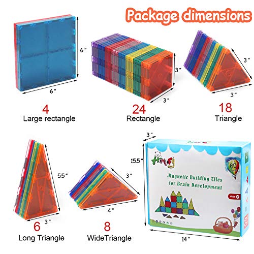HOMOFY Kids Magnet TilesToys 60Pcs Oversize 3D Magnetic Building Blocks Tiles Set,Inspirational Educational Toys for 3 4 5 6 Year Old Boys Gilrs Gifts - Thumbnail 4