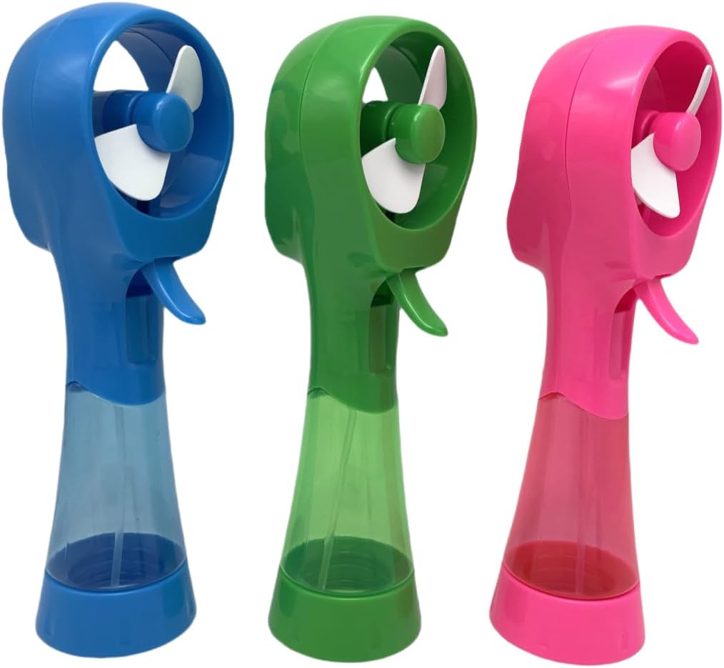 Deluxe Water Misting Fan Handheld Battery Powered Outside Spray Followers (Blue/Inexperienced/Pink)