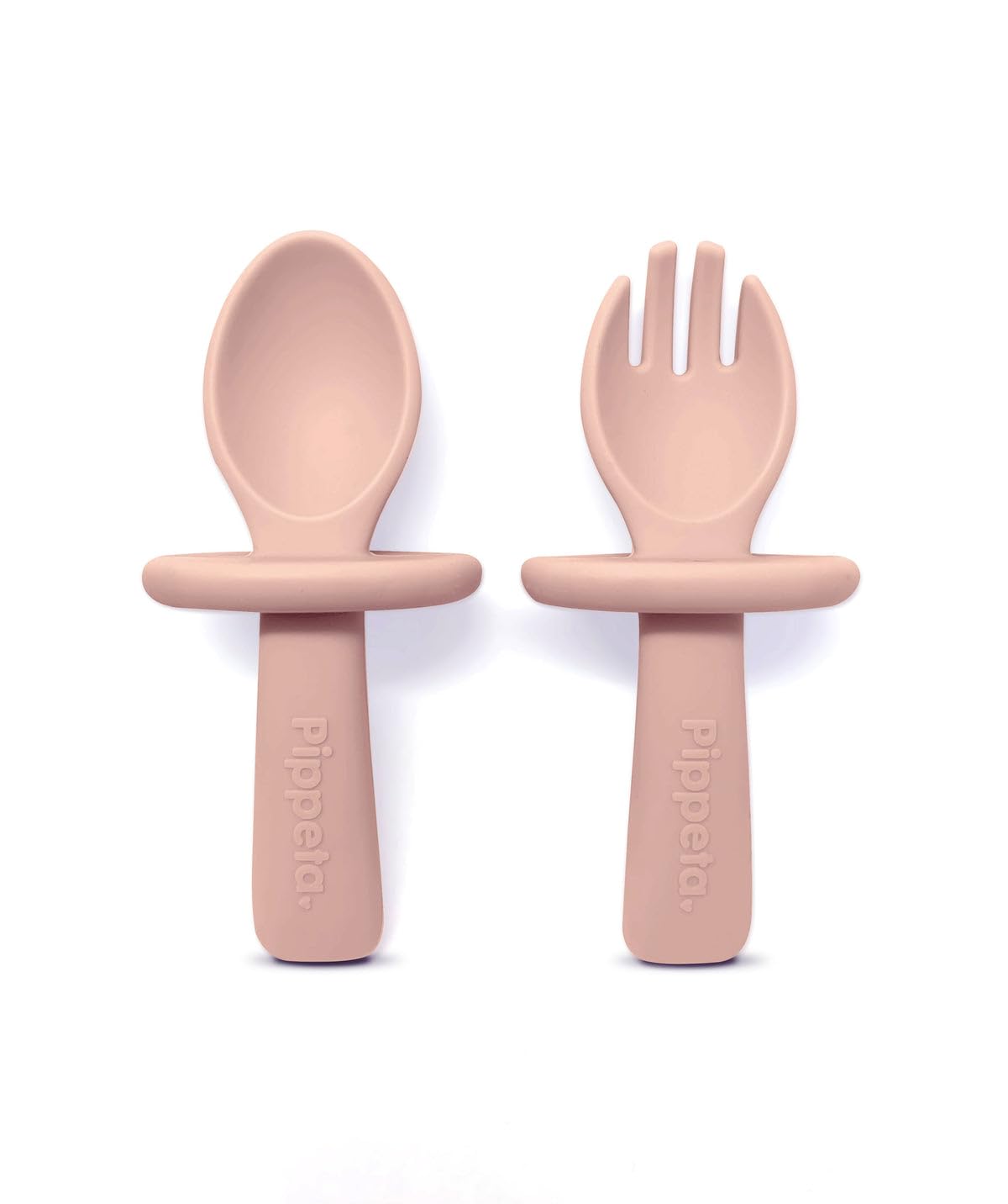 Pippeta My 1st Spoon & Fork Set – Baby Cutlery with Choke Guard, BPA-Free Food-Grade Silicone, Dishwasher Safe, Recommended for Weaning, 6 Months+, Ash Rose