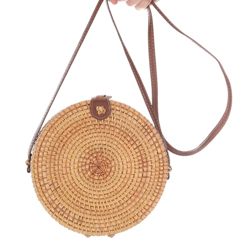 uxcell Round Rattan Bag for Women, Handmade Straw Crossbody Bags, Summer Purses Circle Shoulder Bag4