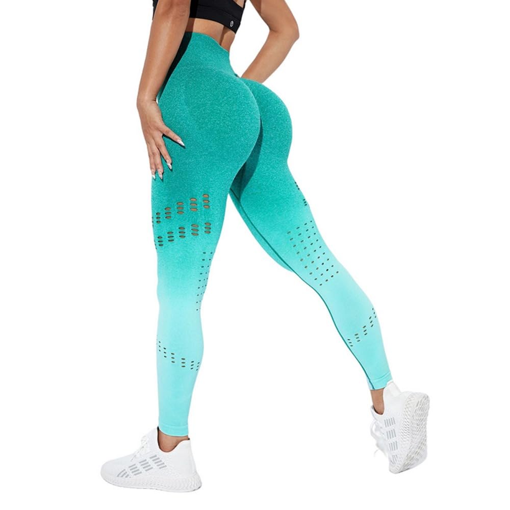 Women's Fashion Gradient Mesh Yoga Leggings Push Up Hollow Sports Fitness Gym Leggins High Waist Workout Pants