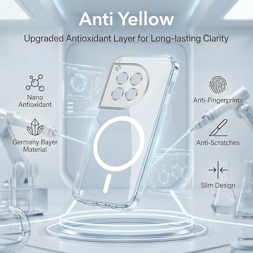 Image of Jkobi Lifetime Anti-Yellow MagSafe Compatible Clear Back Cover Case for OnePlus 12R 5G (Sleek Hard Crystal | Shockproof and Camera Protection)