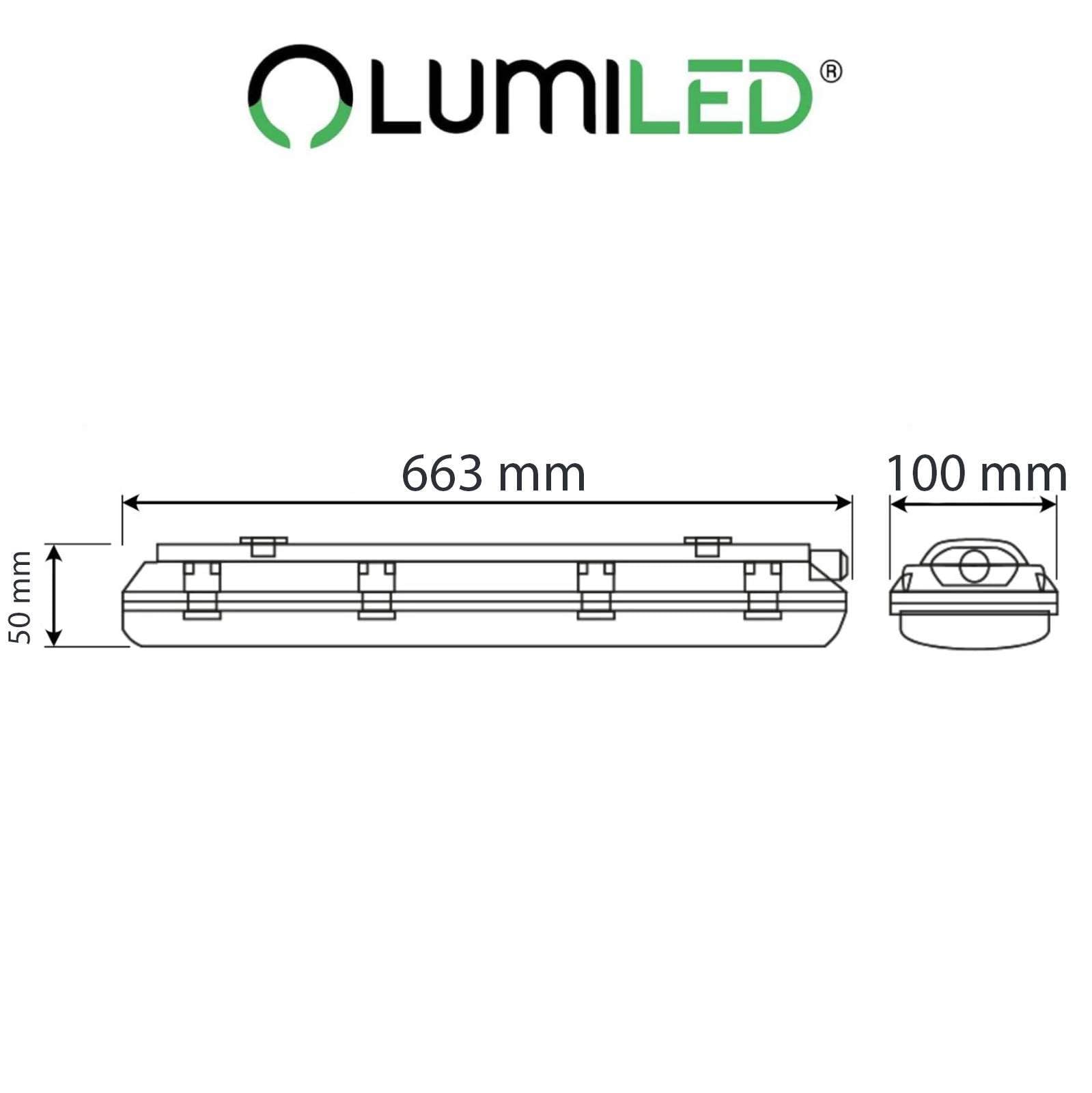 Lumiled Lampa do wilgotnych pomieszczeń, lampa hermetyczna 2xT8 G13 IP65 warsztat piwnica garaż 2 x 60 cm lampa reflektor sufitowy świetlówka lampa fluorescencyjna ochrona przed kurzem